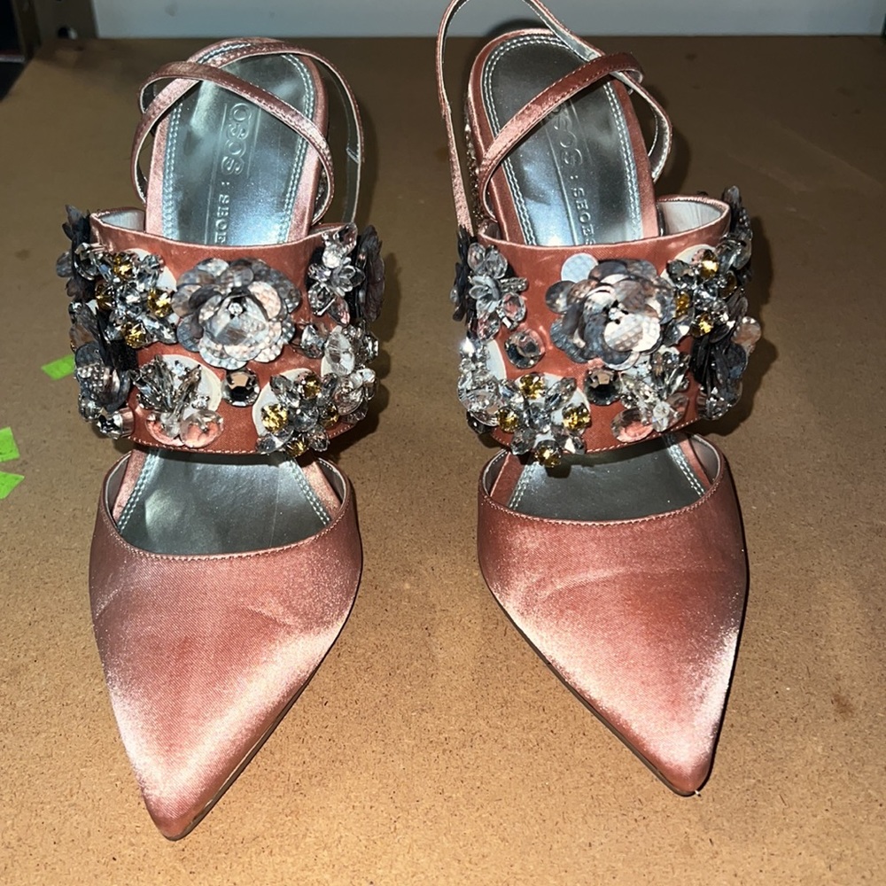 ASOS Rose Gold Embellished Block Heel Pumps - Picture 5 of 7